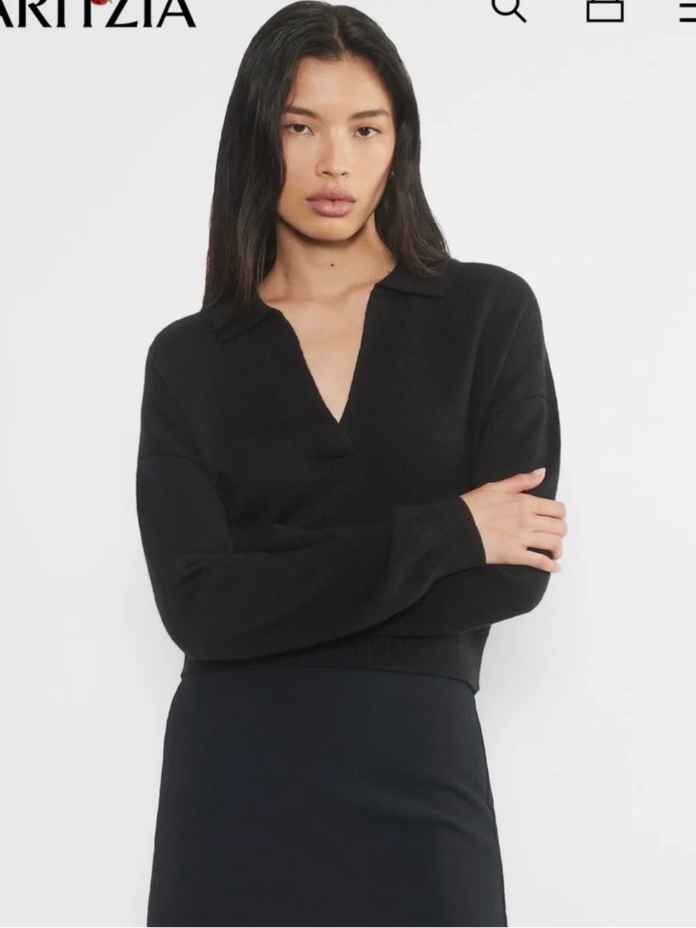 Wilfred Black V-Neck Collared Sweater